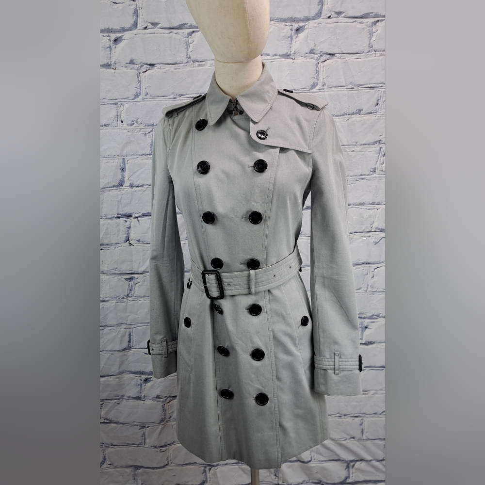 Burberry Women's Sandringham Trench Coat Jacket Mid-Length Slim Gray Sz 4 US